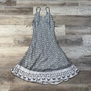 Vintage 90s April Cornell Black White Slip Dress Embroidered Hem Midi Indie XS